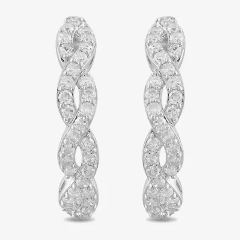 Womens 1/2 CT. T.W. Lab Grown White Diamond Sterling Silver 19.4mm Hoop Earrings