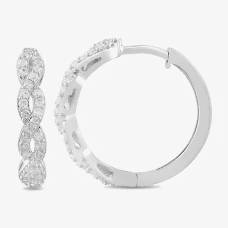 Womens 1/2 CT. T.W. Lab Grown White Diamond Sterling Silver 19.4mm Hoop Earrings