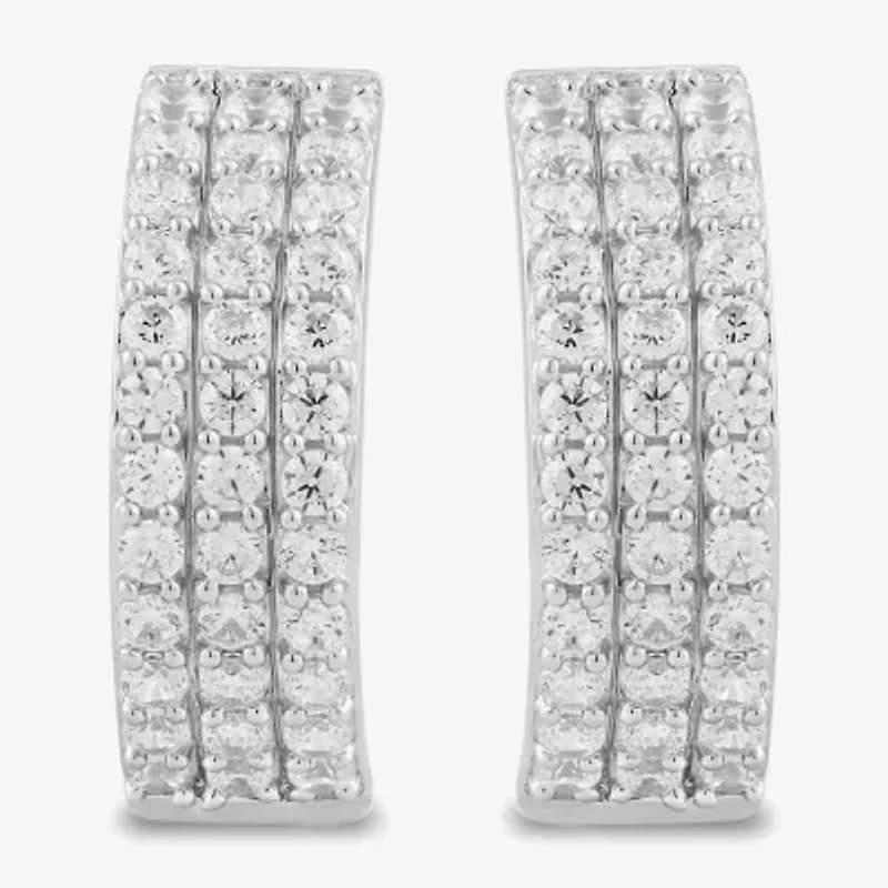 Womens 1/2 CT. T.W. Lab Grown White Diamond Sterling Silver 14.4mm Hoop Earrings