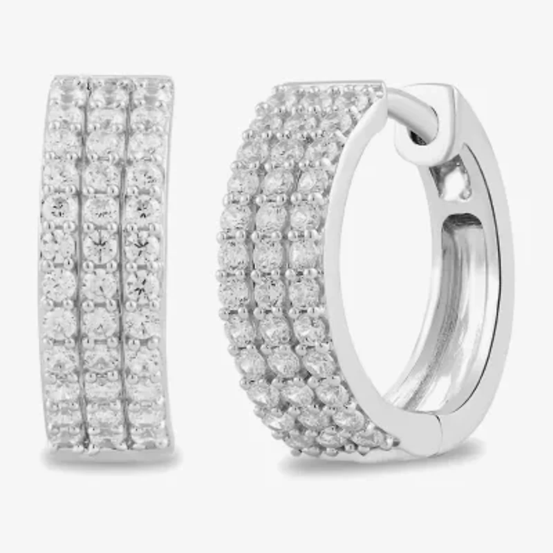 Womens 1/2 CT. T.W. Lab Grown White Diamond Sterling Silver 14.4mm Hoop Earrings