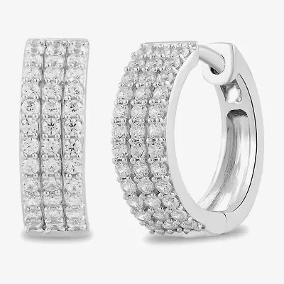 Womens 1/2 CT. T.W. Lab Grown White Diamond Sterling Silver 14.4mm Hoop Earrings