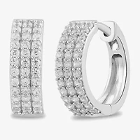 Womens 1/2 CT. T.W. Lab Grown White Diamond Sterling Silver 14.4mm Hoop Earrings