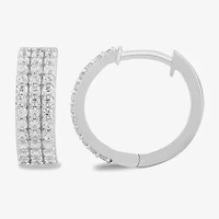 Womens 1/2 CT. T.W. Lab Grown White Diamond Sterling Silver 14.4mm Hoop Earrings