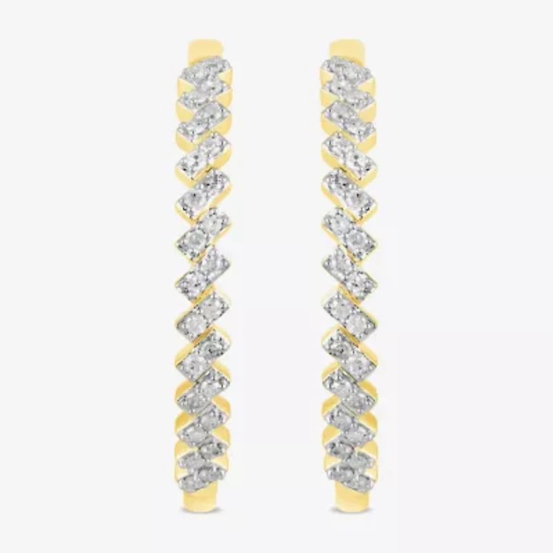 Womens 1/2 CT. T.W. Lab Grown White Diamond 14K Gold Over Silver 32.3mm Hoop Earrings