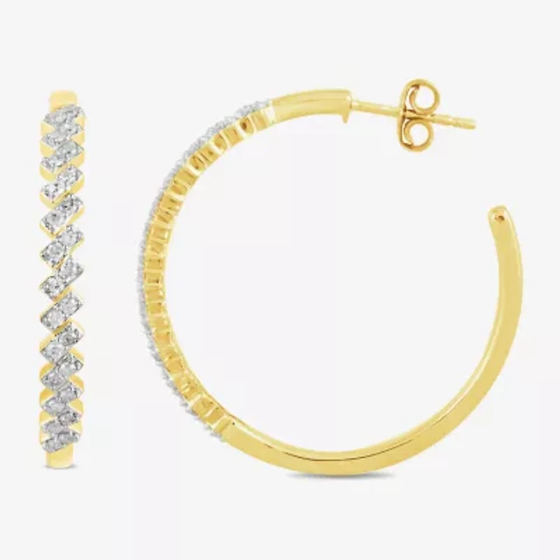 Womens 1/2 CT. T.W. Lab Grown White Diamond 14K Gold Over Silver 32.3mm Hoop Earrings