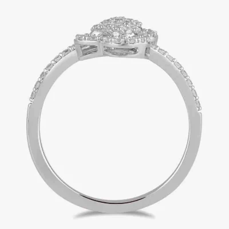 Womens 1/2 CT. T.W. Lab Grown White Diamond Sterling Silver Heart Cluster Cocktail Ring
