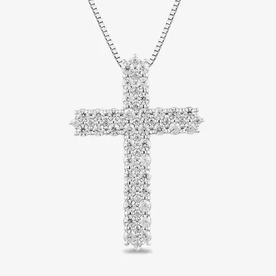 Womens 1 CT. T.W. Lab Grown White Diamond Sterling Silver Cross 18 Inch Pendant Necklace