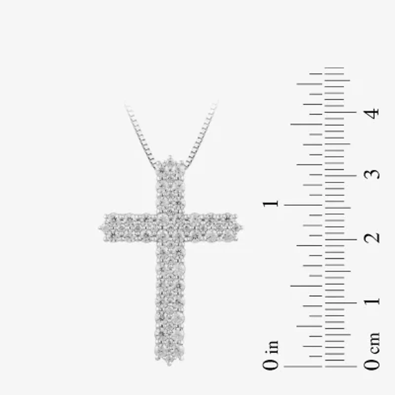 Womens 1 CT. T.W. Lab Grown White Diamond Sterling Silver Cross 18 Inch Pendant Necklace