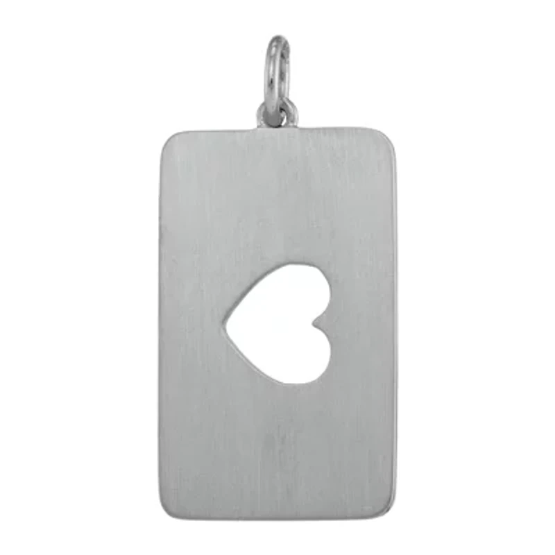 Personalized 10K White Gold Rectangular Cut-out Heart with Names Pendant Necklace