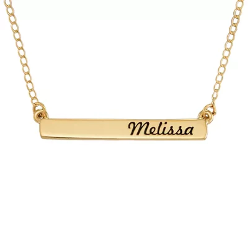 Personalized 10K Yellow Gold Engraved Name Bar Pendant Necklace