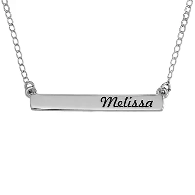 Personalized 10K Gold Engraved Name Bar Pendant Necklace