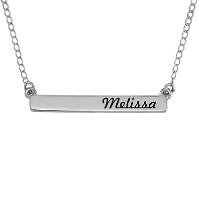 Personalized 14K White Gold Engraved Name Bar Pendant Necklace
