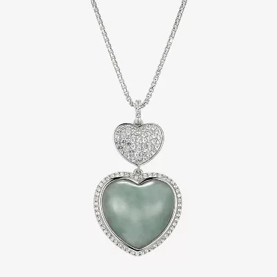Womens Genuine Green Jade Sterling Silver Heart 18 Inch Pendant Necklace