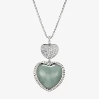 Womens Genuine Green Jade Sterling Silver Heart 18 Inch Pendant Necklace