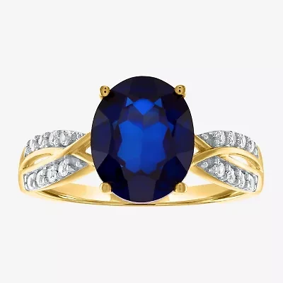 Womens Lab Created Blue Sapphire 10K Gold Sterling Silver Cocktail Ring