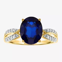 Womens Lab Created Blue Sapphire 10K Gold Sterling Silver Cocktail Ring
