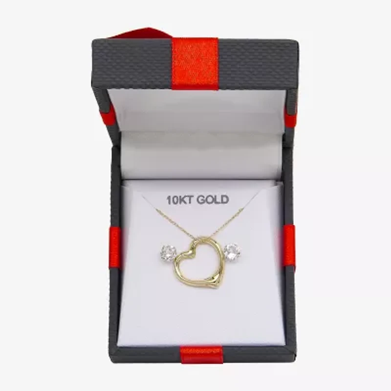 Womens Cubic Zirconia 10K Gold Heart 2-pc. Jewelry Set