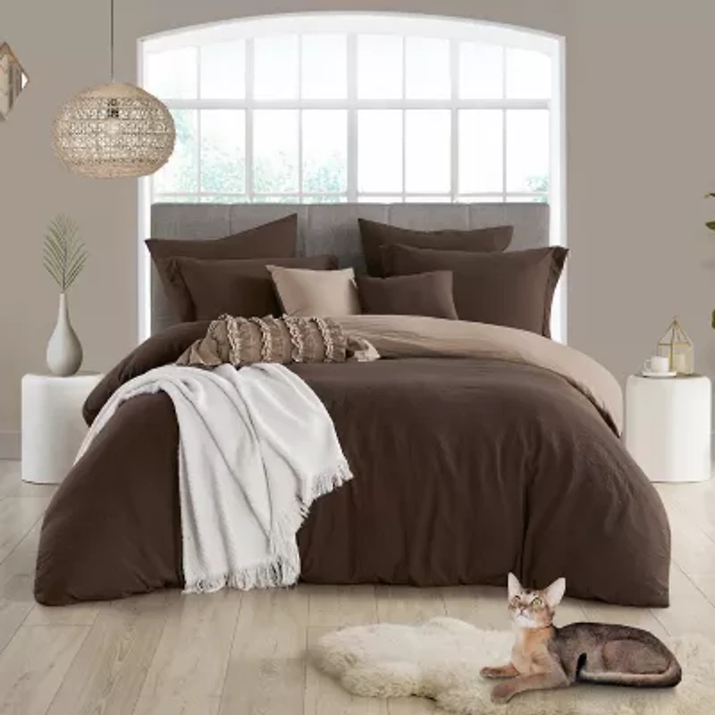 Swift Home Modern Prewashed Crinkle Reversible Duvet Cover Set