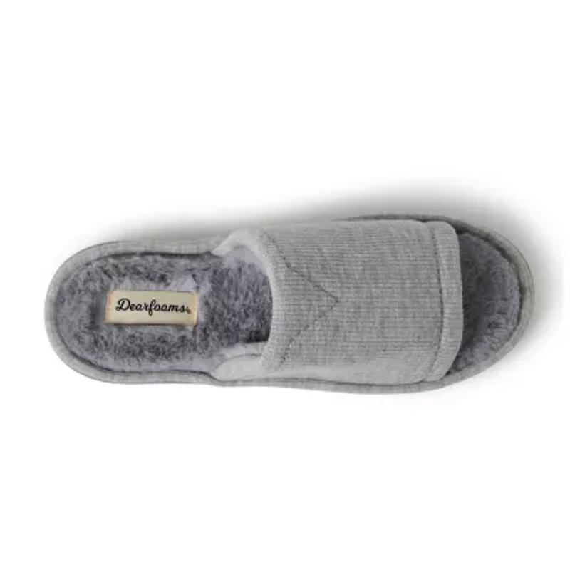 Dearfoams Demi Rib Knit Womens Memory Foam Slip-On Slippers