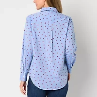 St. John's Bay Womens Long Sleeve Cuffed Oversized Tall Button-Down Shirt