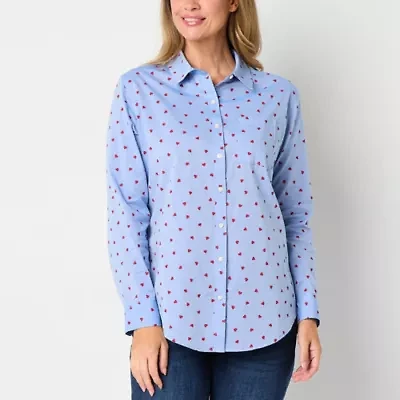 St. John's Bay Womens Long Sleeve Cuffed Oversized Tall Button-Down Shirt
