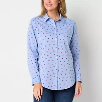 St. John's Bay Womens Long Sleeve Cuffed Oversized Tall Button-Down Shirt