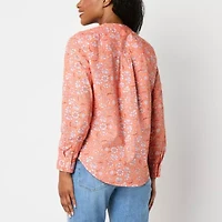 St. John's Bay Womens Long Sleeve Cuffed Sleeve Oversized Tall Button-Down Shirt
