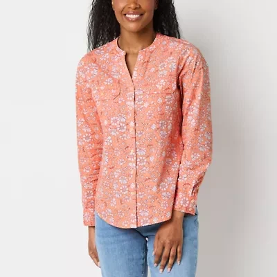 St. John's Bay Womens Long Sleeve Cuffed Sleeve Oversized Tall Button-Down Shirt