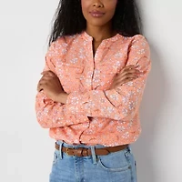 St. John's Bay Womens Long Sleeve Cuffed Sleeve Oversized Tall Button-Down Shirt