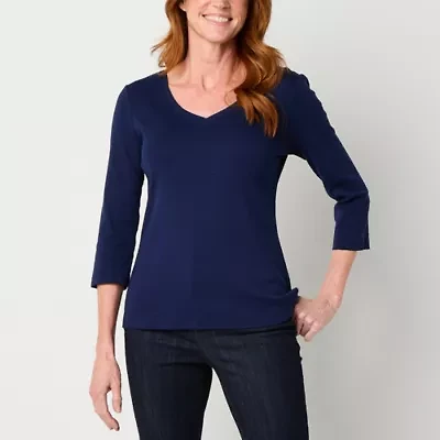 St. John's Bay Womens V Neck 3/4 Sleeve Tall T-Shirt