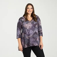 24seven Comfort Apparel Plus Womens V Neck 3/4 Sleeve Tunic Top