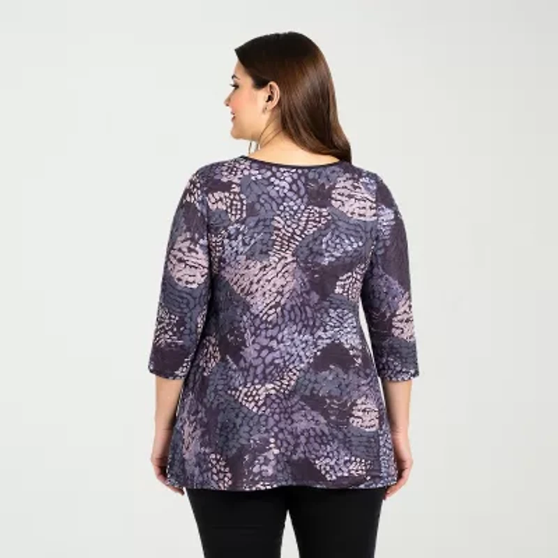 24seven Comfort Apparel Plus Womens V Neck 3/4 Sleeve Tunic Top