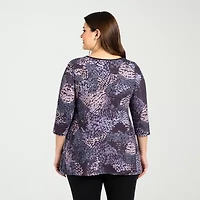 24seven Comfort Apparel Plus Womens V Neck 3/4 Sleeve Tunic Top