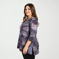24seven Comfort Apparel Plus Womens V Neck 3/4 Sleeve Tunic Top
