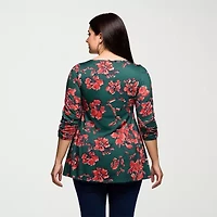 24seven Comfort Apparel Plus Womens Round Neck 3/4 Sleeve Tunic Top