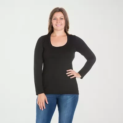 24seven Comfort Apparel Womens Plus Scoop Neck Long Sleeve T-Shirt