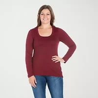 24seven Comfort Apparel Womens Plus Scoop Neck Long Sleeve T-Shirt