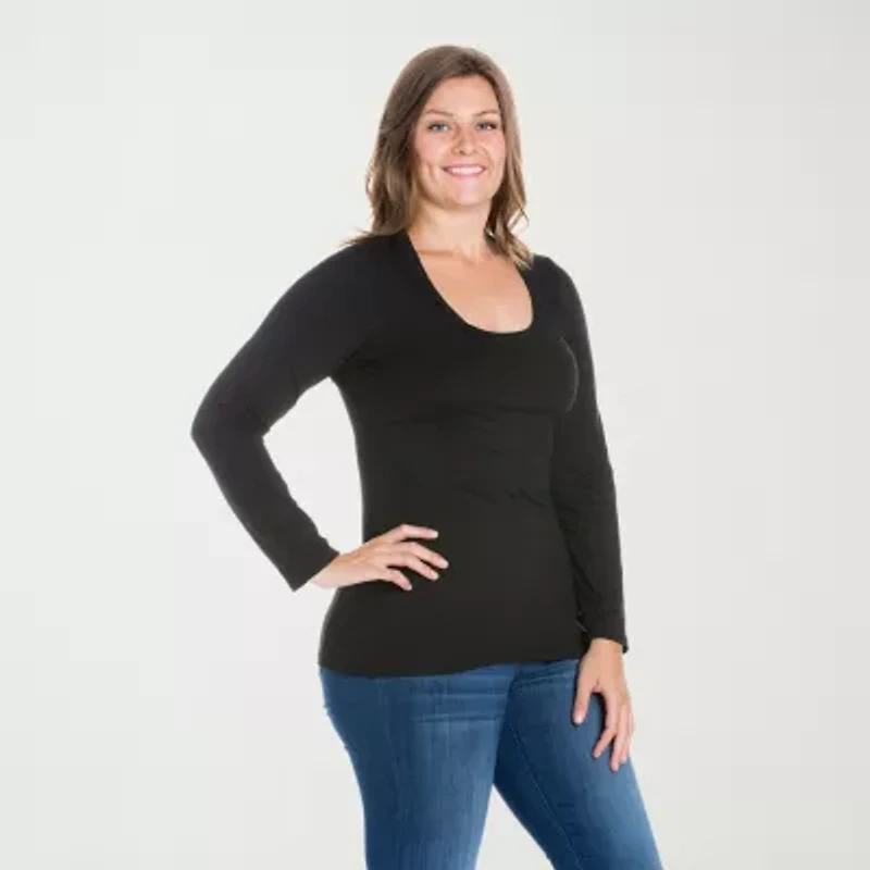 24seven Comfort Apparel Womens Plus Scoop Neck Long Sleeve T-Shirt