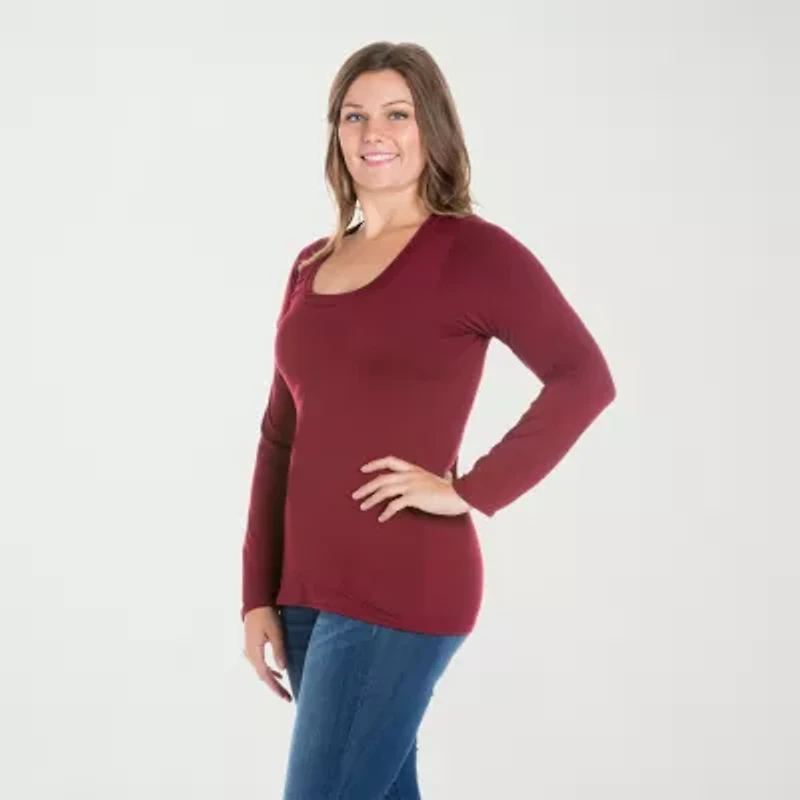 24seven Comfort Apparel Womens Plus Scoop Neck Long Sleeve T-Shirt