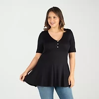 24seven Comfort Apparel Plus Womens V Neck Elbow Sleeve Tunic Top