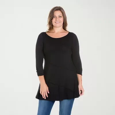 24seven Comfort Apparel Plus Womens Boat Neck 3/4 Sleeve Tunic Top