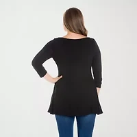 24seven Comfort Apparel Plus Womens Boat Neck 3/4 Sleeve Tunic Top