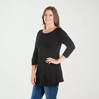 24seven Comfort Apparel Plus Womens Boat Neck 3/4 Sleeve Tunic Top