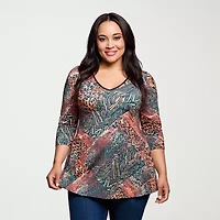 24seven Comfort Apparel Plus Womens V Neck 3/4 Sleeve Tunic Top