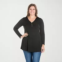 24seven Comfort Apparel Womens Plus Long Sleeve Regular Fit Henley Shirt