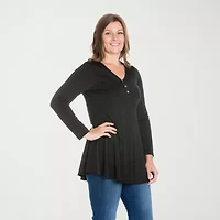 24seven Comfort Apparel Womens Plus Long Sleeve Regular Fit Henley Shirt