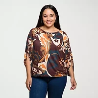 24seven Comfort Apparel Womens Plus Boat Neck 3/4 Sleeve Blouse