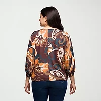 24seven Comfort Apparel Womens Plus Boat Neck 3/4 Sleeve Blouse