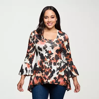 24seven Comfort Apparel Plus Womens U Neck Long Sleeve Tunic Top