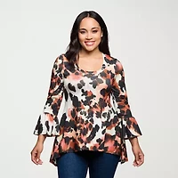 24seven Comfort Apparel Plus Womens U Neck Long Sleeve Tunic Top